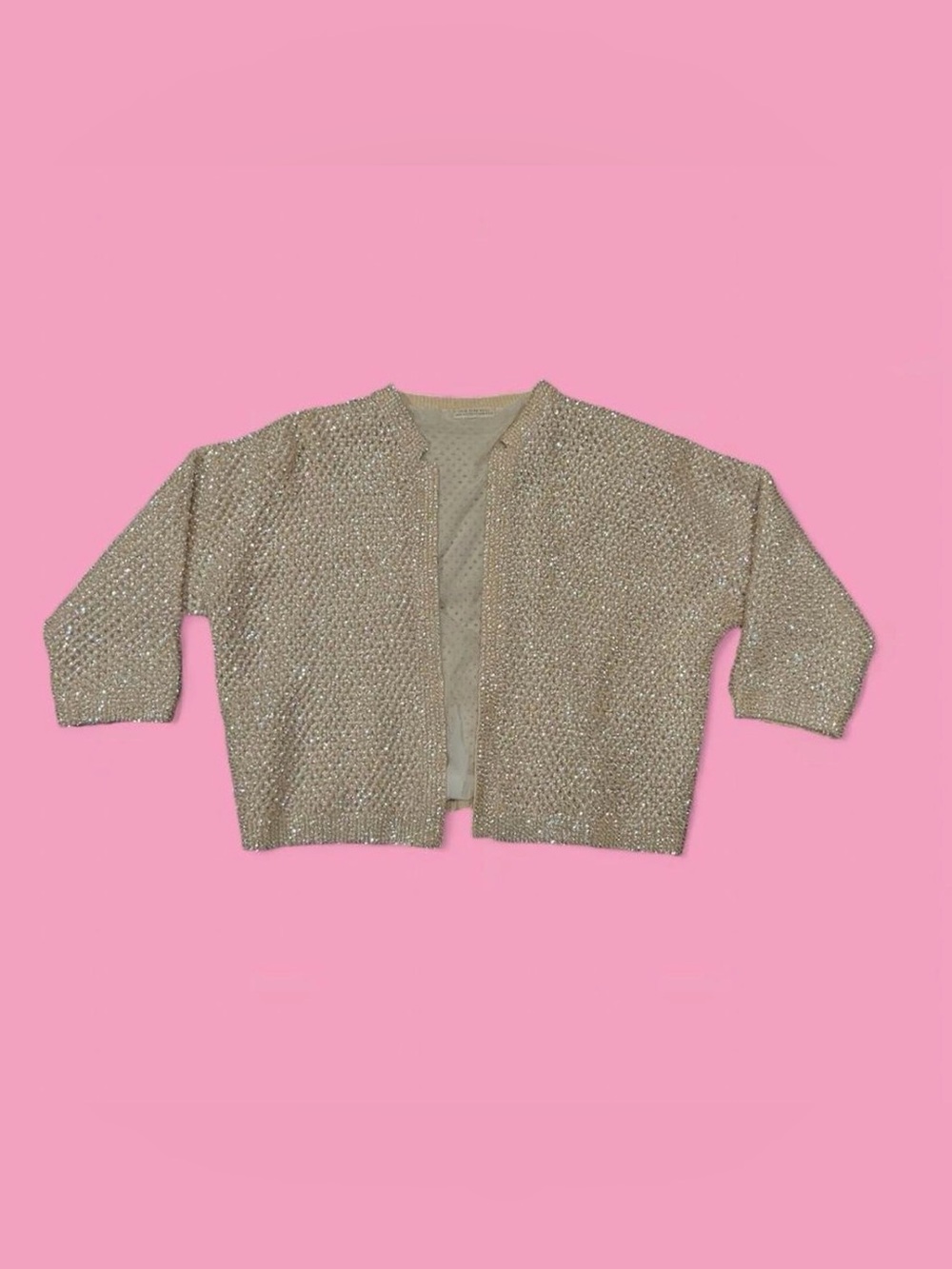 Vintage 1950s Cream Colored 100% Wool Sequin Cardigan